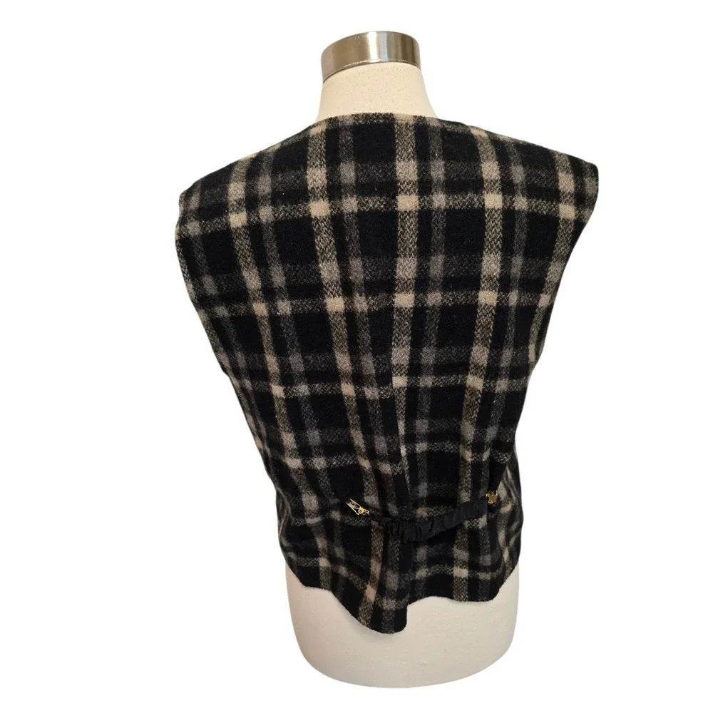 Womens Wool Vest Black White Plaid‎ Size Small 90s Vintage